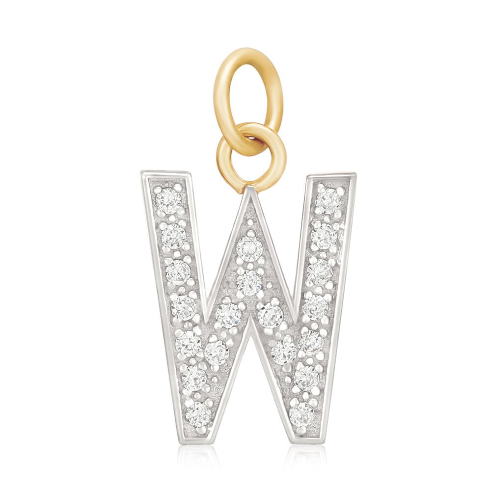 9ct Yellow Gold Medium Cubic zirconia Initial Pendant W - FJewellery