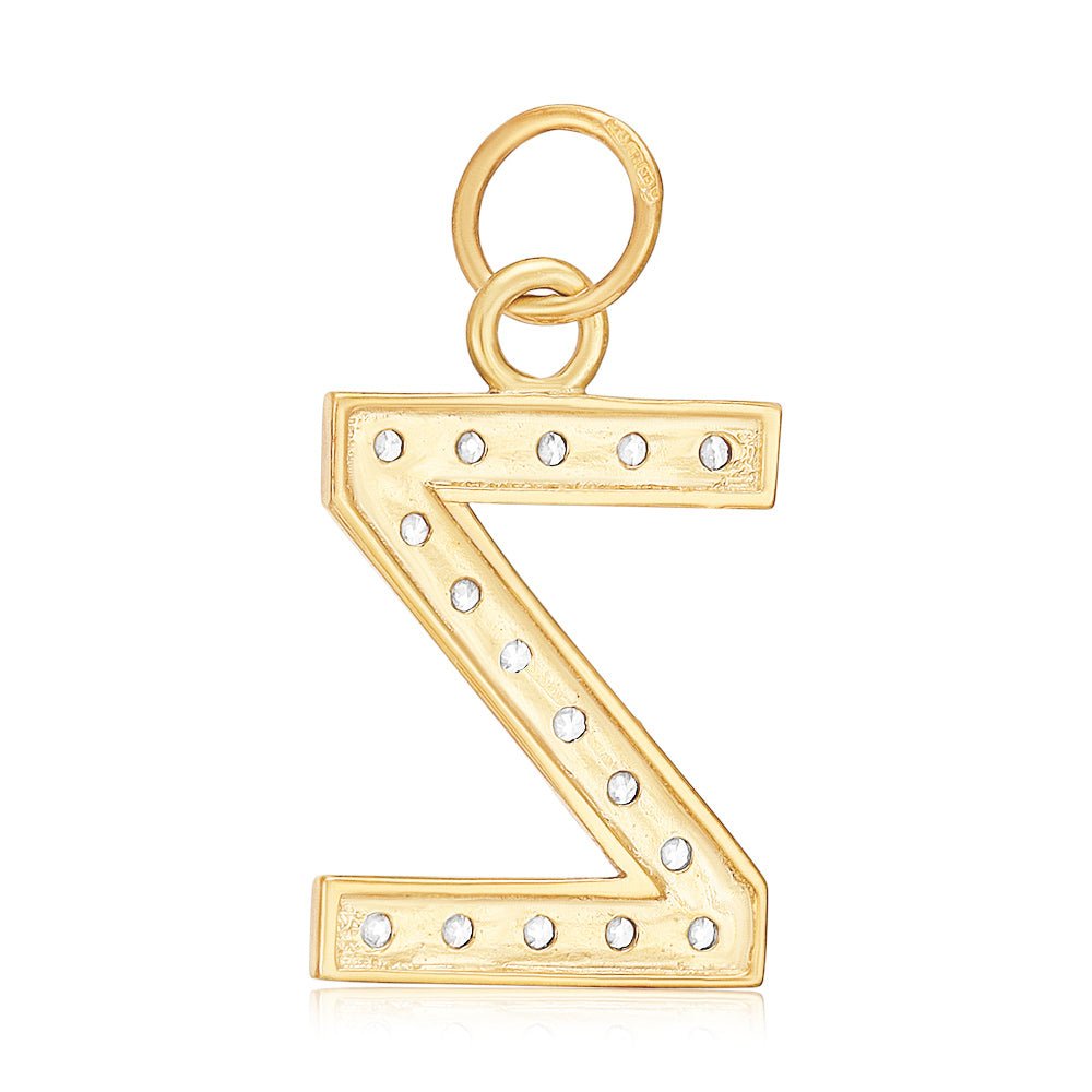 9ct Yellow Gold Medium Cubic zirconia Initial Pendant Z - FJewellery