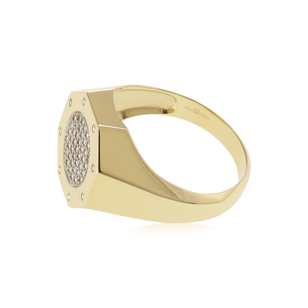 9ct Yellow Gold Octagon CZ Top Fashion Gents Ring - FJewellery