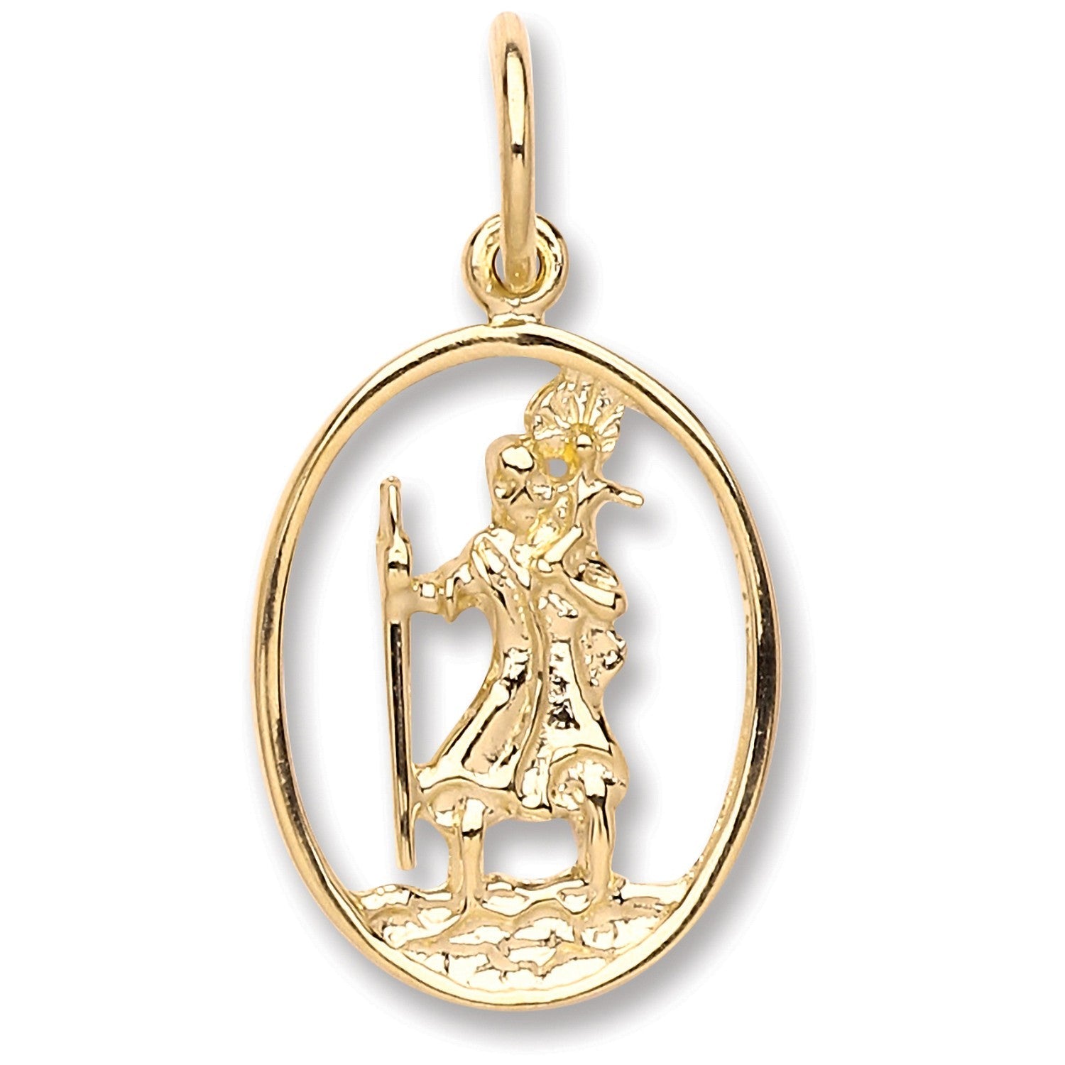 9ct Yellow gold Oval Cut Out St Christopher Pendant - FJewellery