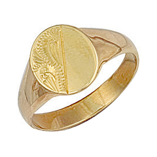 9ct Yellow Gold Oval Engraved Maiden Signet Ring - FJewellery