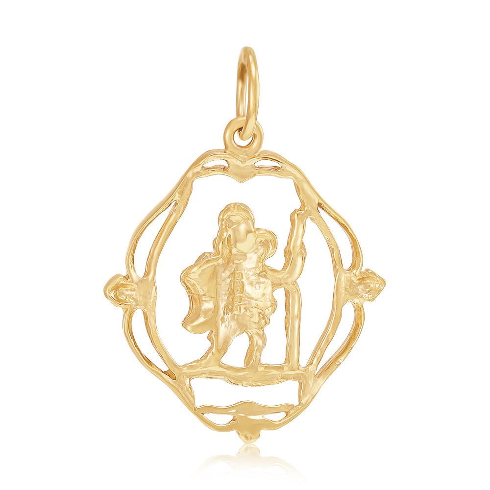 9ct Yellow Gold Oval Fancy Cut Out St Christopher Pendant - FJewellery