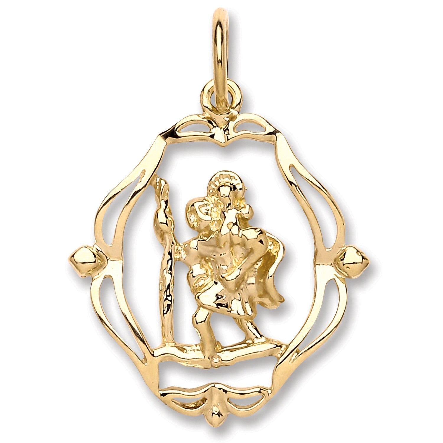 9ct Yellow Gold Oval Fancy Cut Out St Christopher Pendant - FJewellery