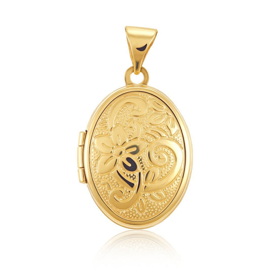 9ct Yellow Gold Oval Flower Designed Locket - FJewellery