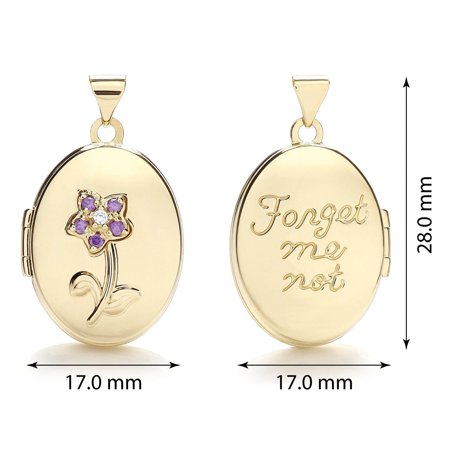 9ct Yellow Gold Oval '' Forget Me Not'' Locket - FJewellery