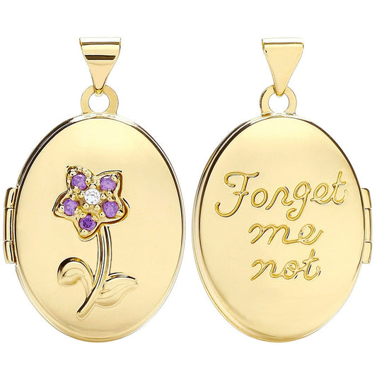 9ct Yellow Gold Oval '' Forget Me Not'' Locket - FJewellery