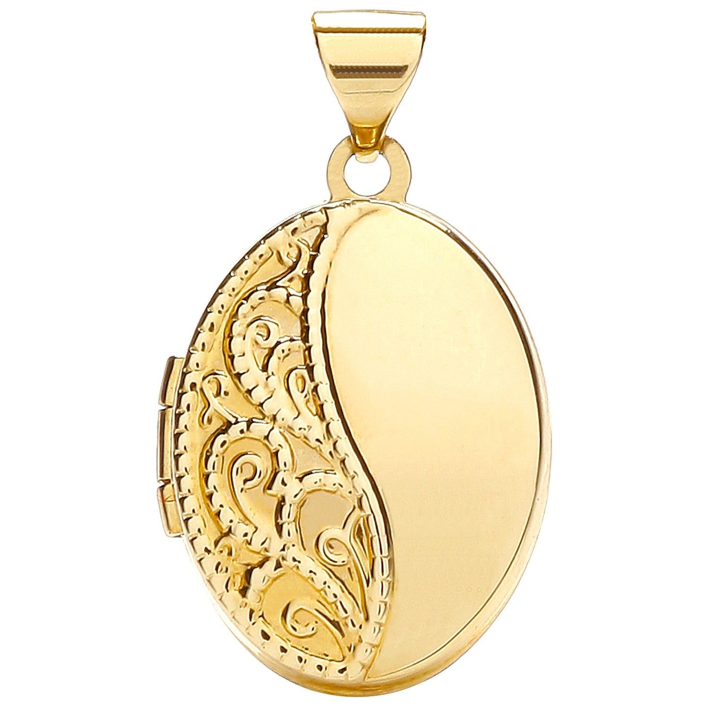 9ct Yellow Gold Oval Half Patterned Locket 118026 - FJewellery