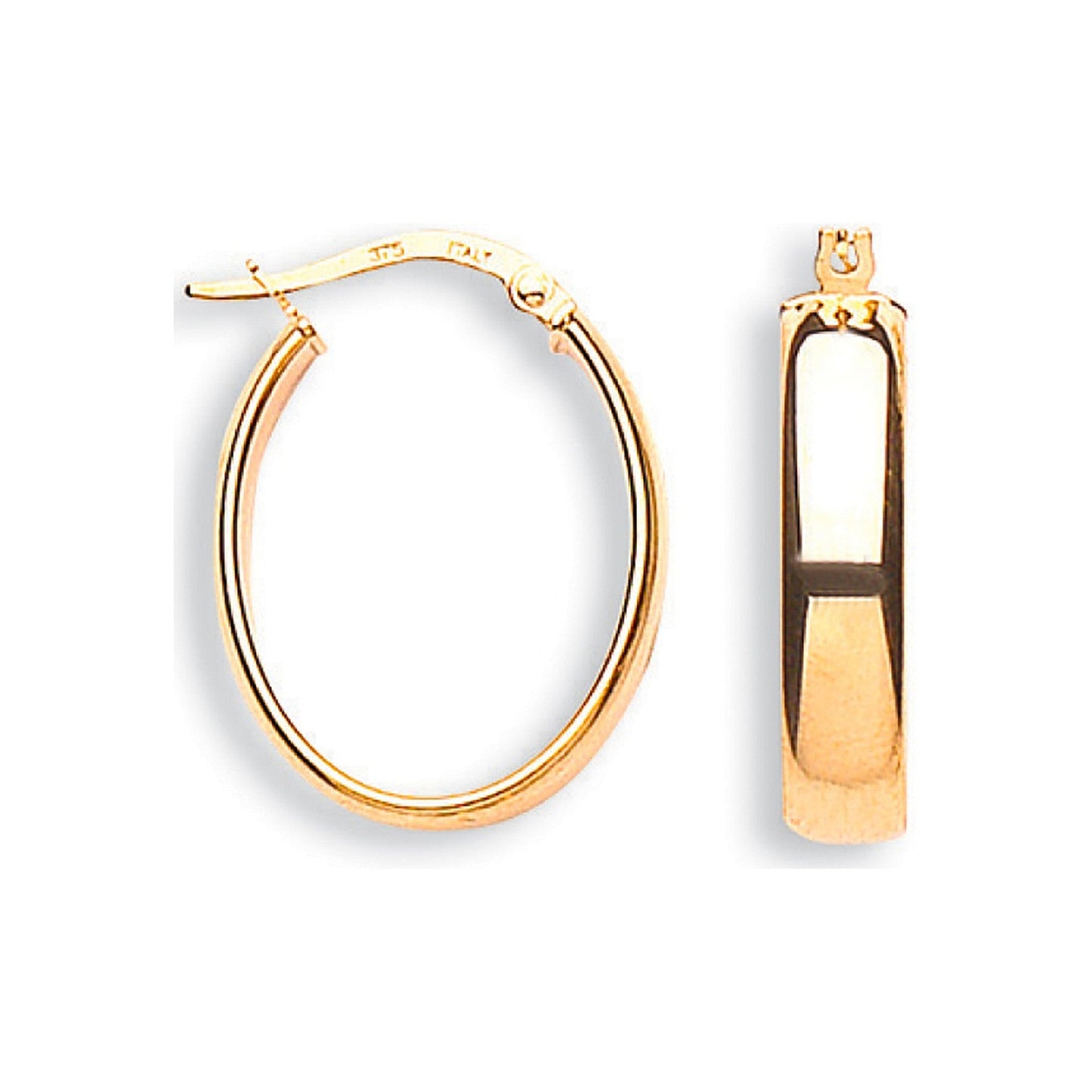 9ct Yellow Gold Oval Hoop Earrings - FJewellery