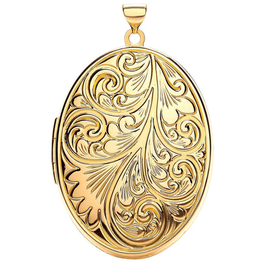9ct Yellow Gold Oval Patterned Locket - FJewellery