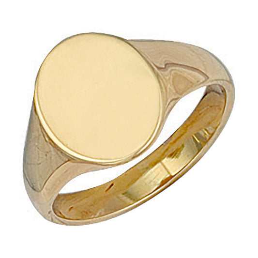9ct Yellow Gold Oval Plain Signet Ring - FJewellery