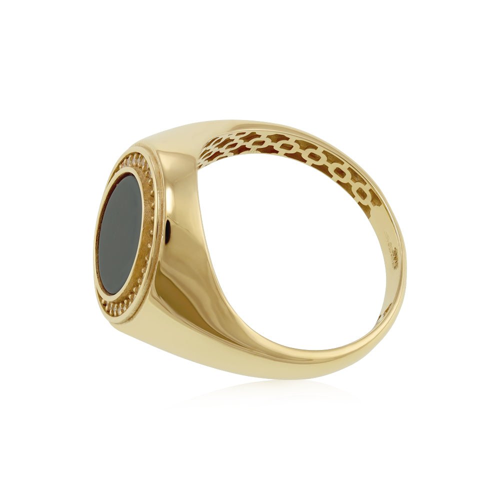 9ct Yellow Gold Oval Shape CZ & ONYX Gents Ring - FJewellery