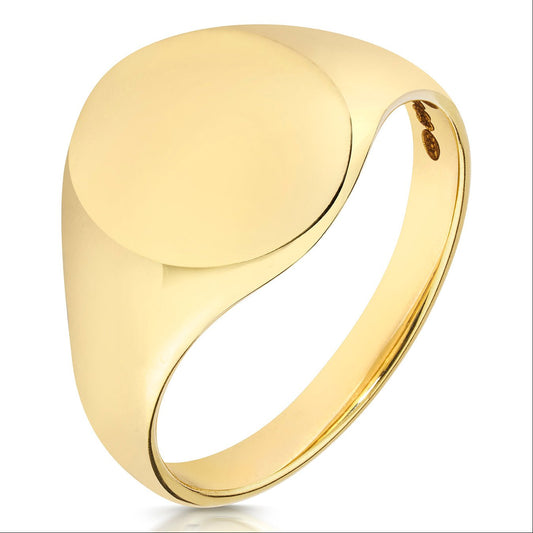 9ct Yellow Gold Oval Signet Ring - Size X - FJewellery