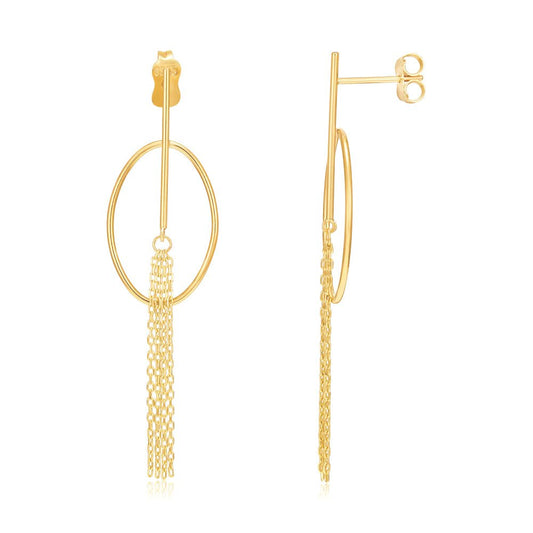 9ct Yellow Gold Oval Tube Tassel Drop Earrings 55 X 14.5mm - FJewellery