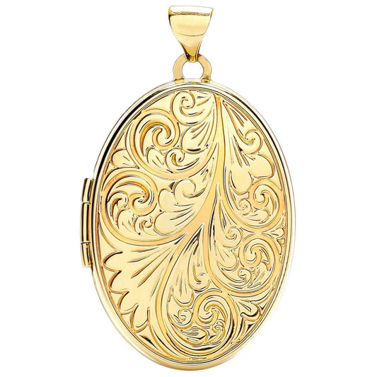 9ct Yellow Gold Oval Wind Engraved Locket - FJewellery