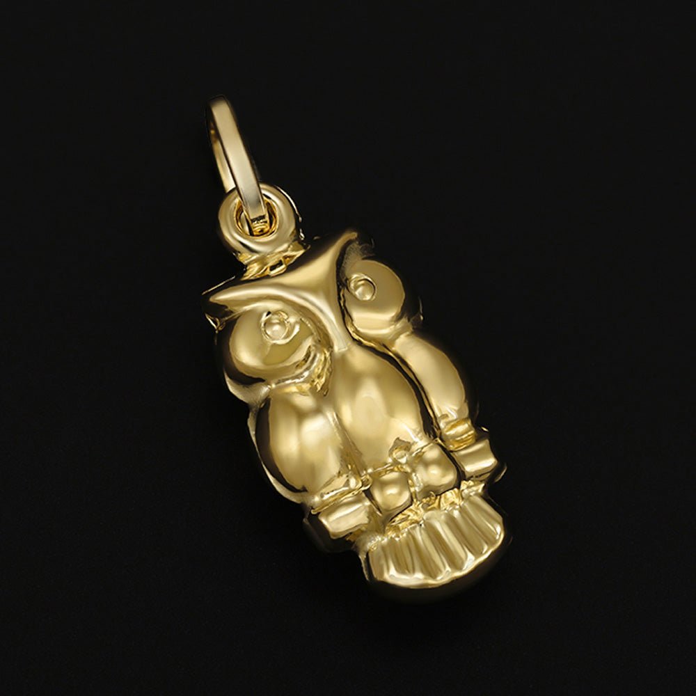 9ct Yellow Gold Owl Pendant - FJewellery