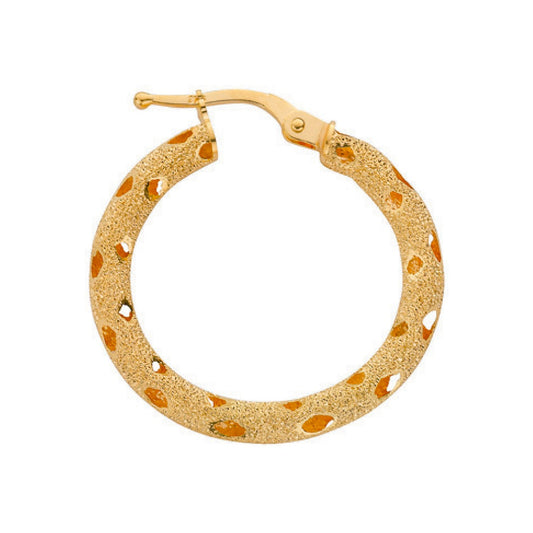 9ct Yellow Gold Pattern Satin Hoop Earrings - FJewellery