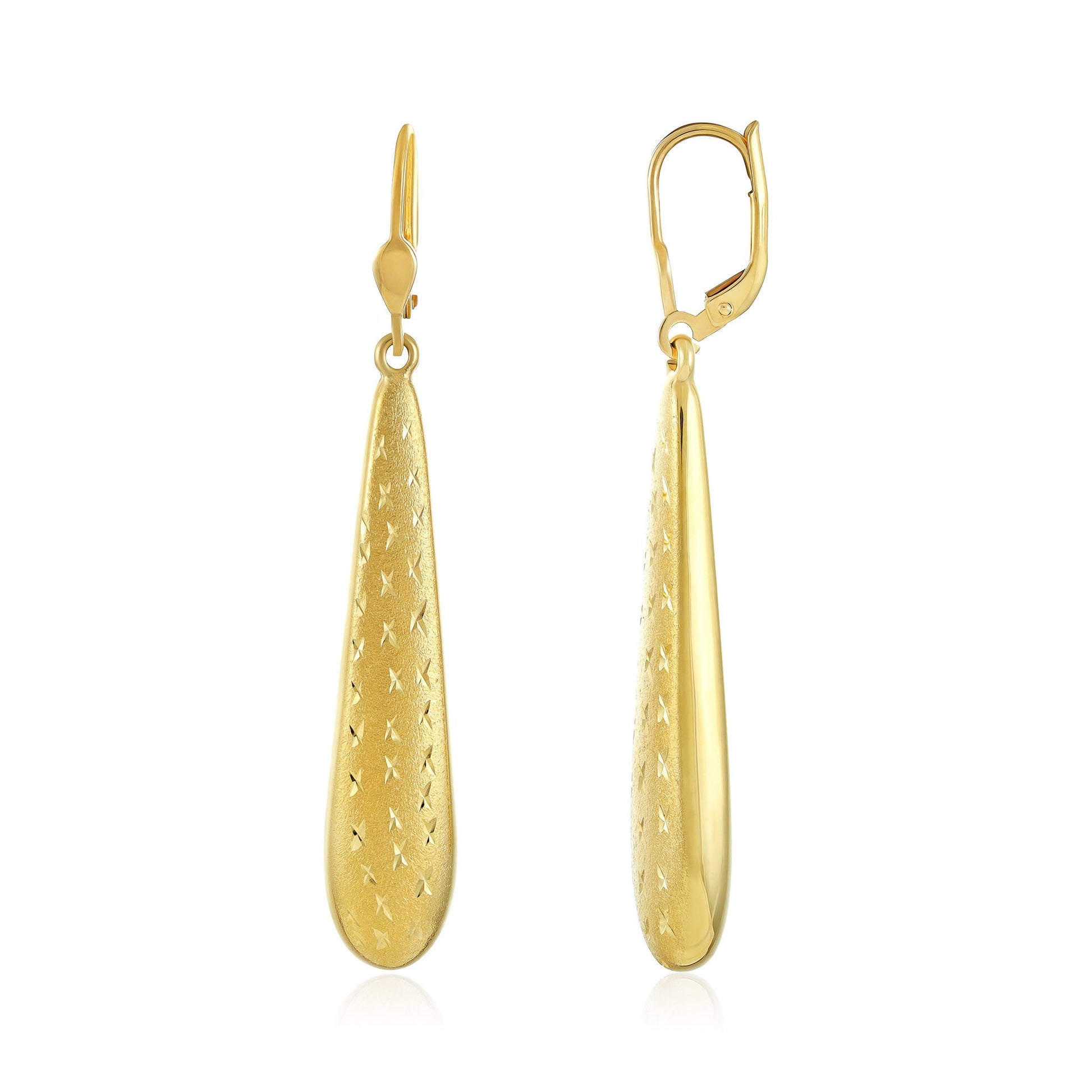 9ct Yellow Gold Patterned Drop Earrings - FJewellery