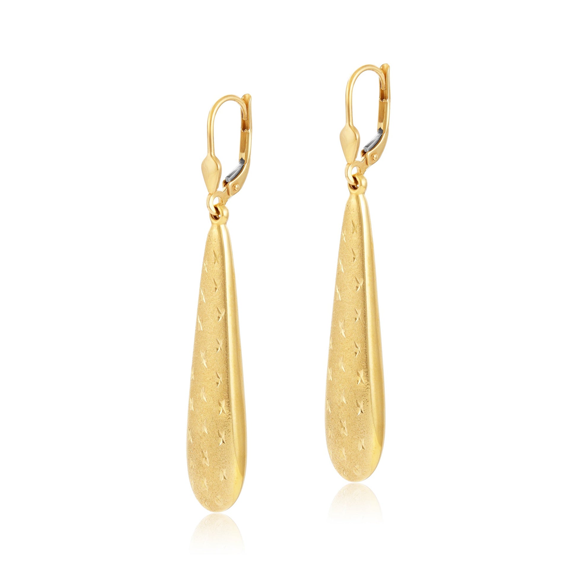 9ct Yellow Gold Patterned Drop Earrings - FJewellery