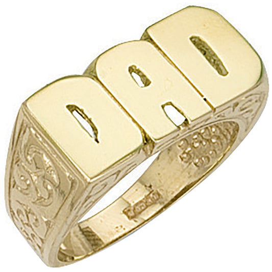 9ct Yellow Gold Patterned Sides Dad Ring - FJewellery