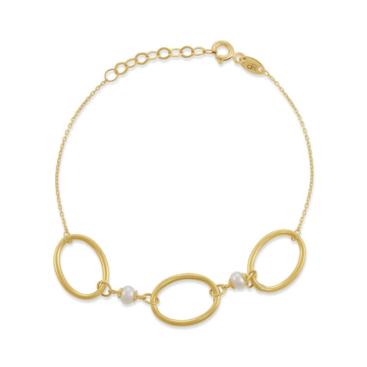 9ct Yellow Gold Pearl Design Bracelet - FJewellery