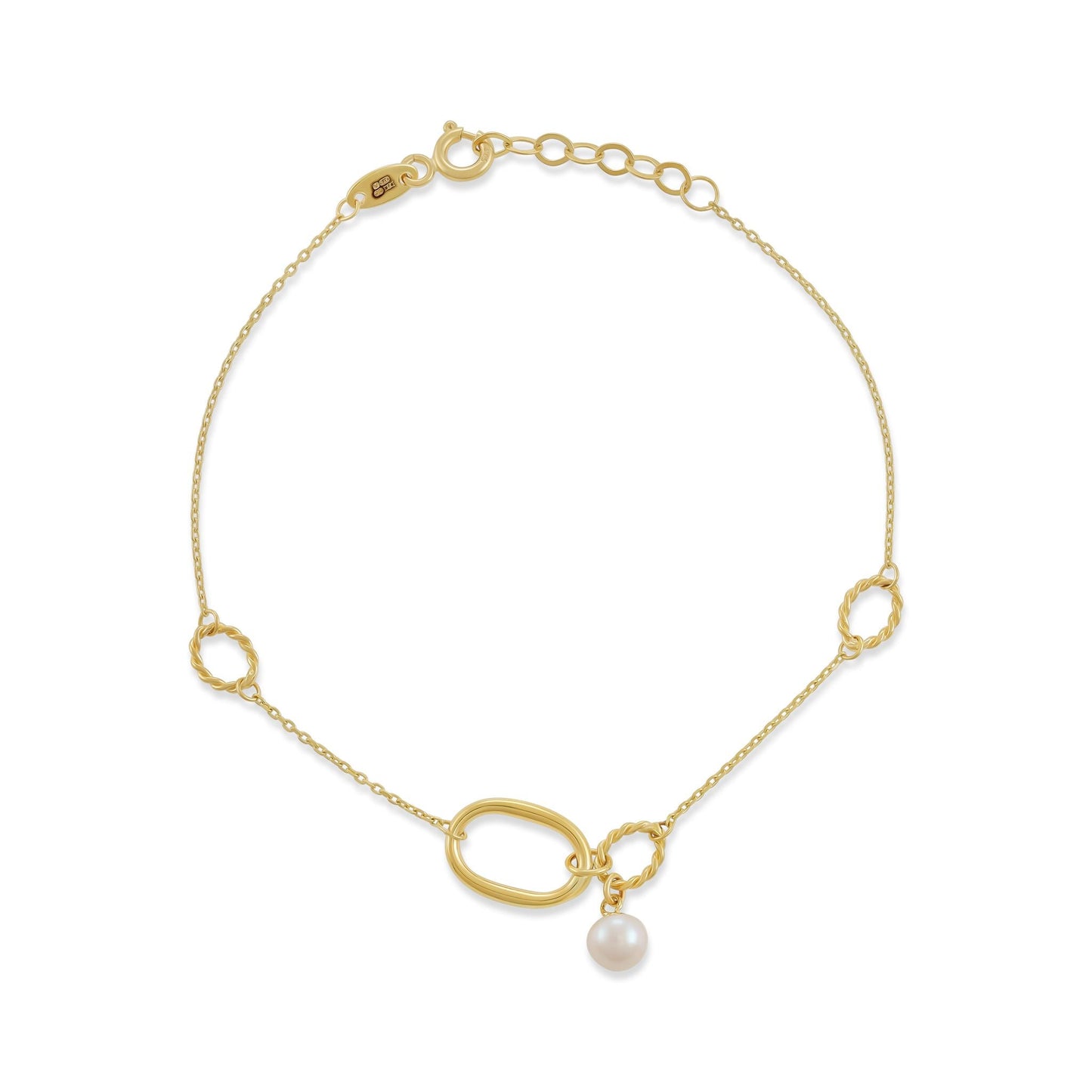 9ct Yellow Gold Pearl Detail Chain Bracelet - FJewellery