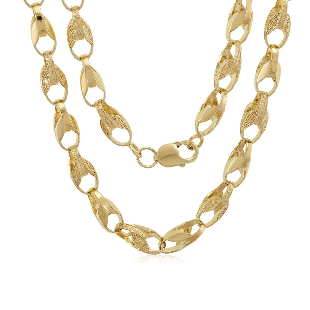9ct Yellow Gold Plain and Engraved Tulip Chain DSHCN0637 - FJewellery