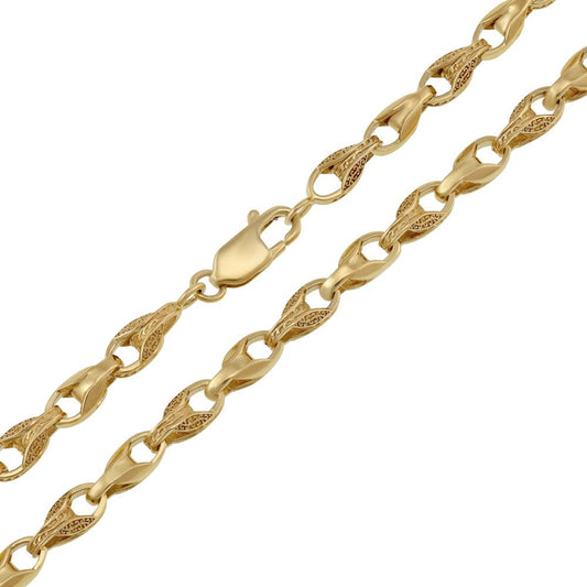 9ct Yellow Gold Plain and Engraved Tulip Chain DSHCN0646 - FJewellery