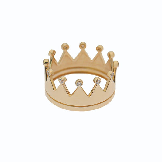 9ct Yellow gold plain Cubic zirconia Crown ring - FJewellery