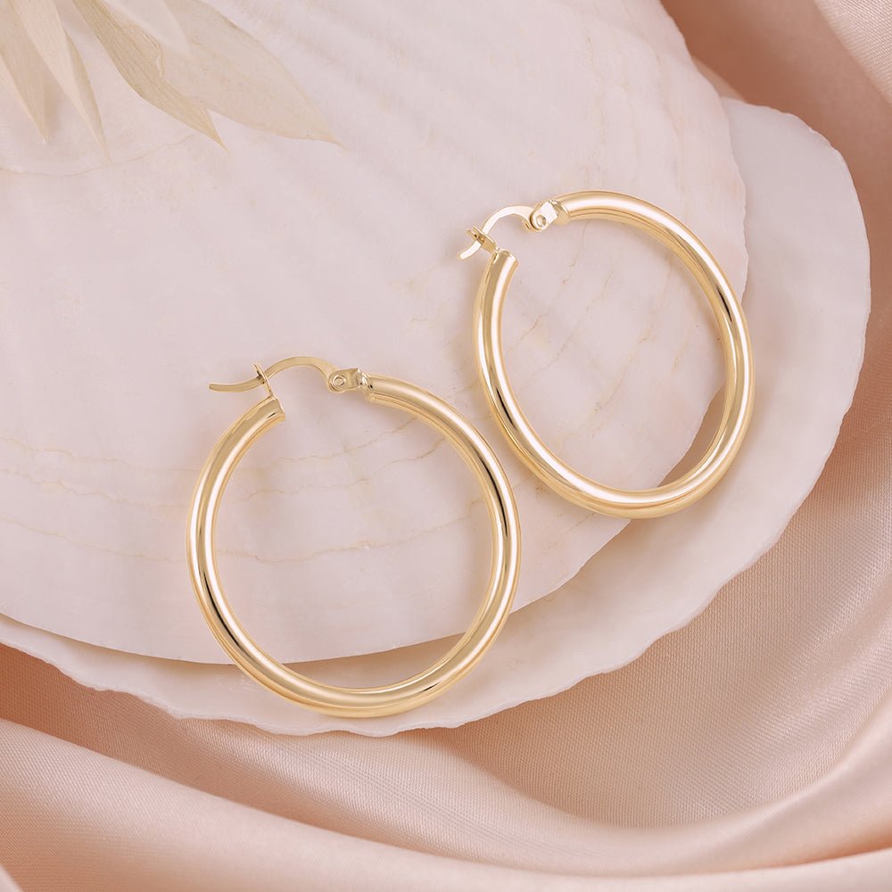 9ct Yellow Gold Plain Hoop Earrings ERV0013L - FJewellery