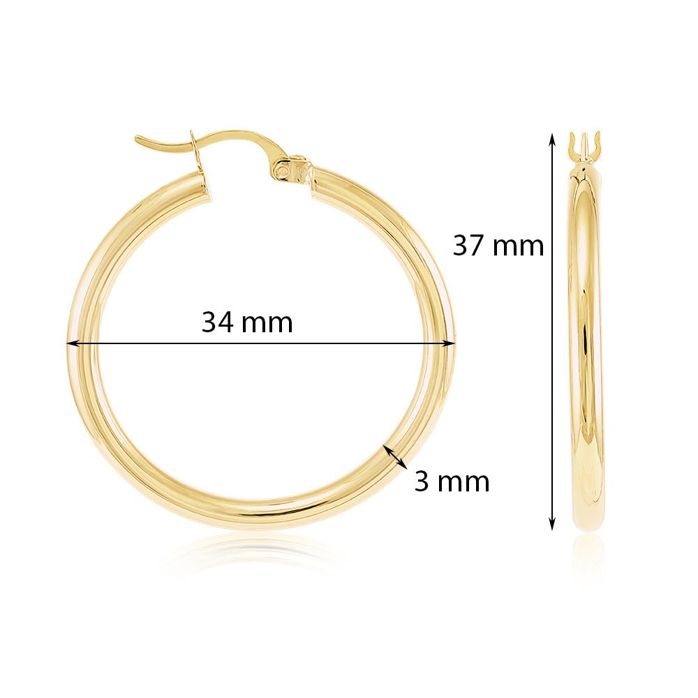 9ct Yellow Gold Plain Hoop Earrings ERV0013L - FJewellery