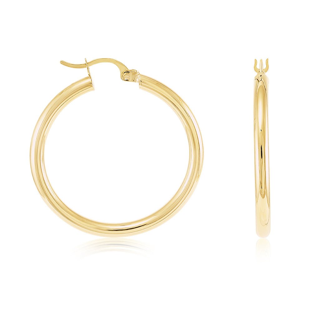 9ct Yellow Gold Plain Hoop Earrings ERV0013L - FJewellery