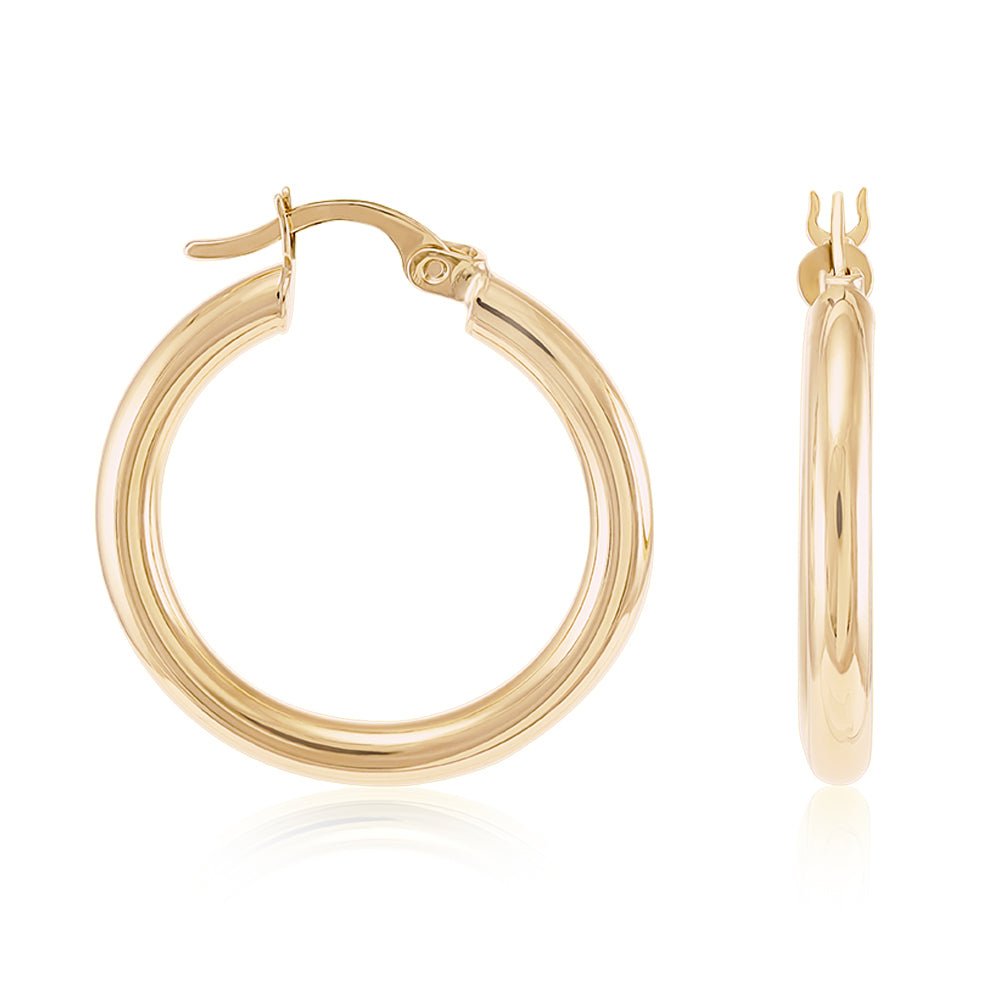 9ct Yellow Gold Plain Hoop Earrings ERV0013S - FJewellery