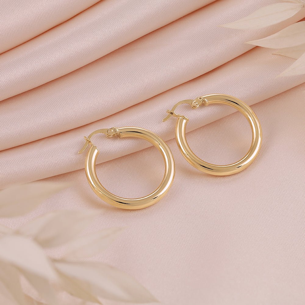 9ct Yellow Gold Plain Hoop Earrings ERV0013S - FJewellery