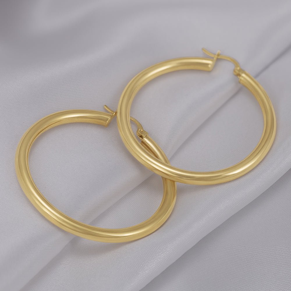 9ct Yellow Gold Plain Hoop Earrings ERV0023L - FJewellery