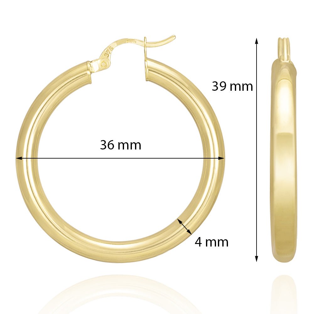 9ct Yellow Gold Plain Hoop Earrings ERV0023M - FJewellery