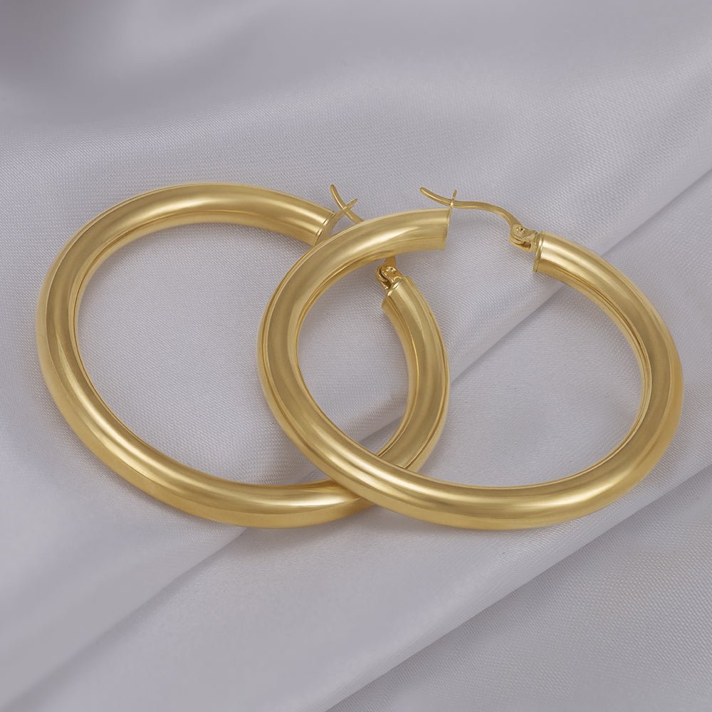 9ct Yellow Gold Plain Hoop Earrings ERV0033L - FJewellery