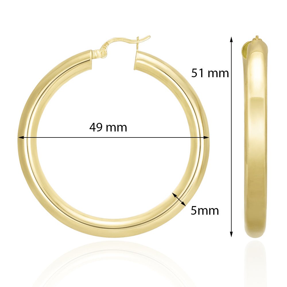 9ct Yellow Gold Plain Hoop Earrings ERV0033L - FJewellery