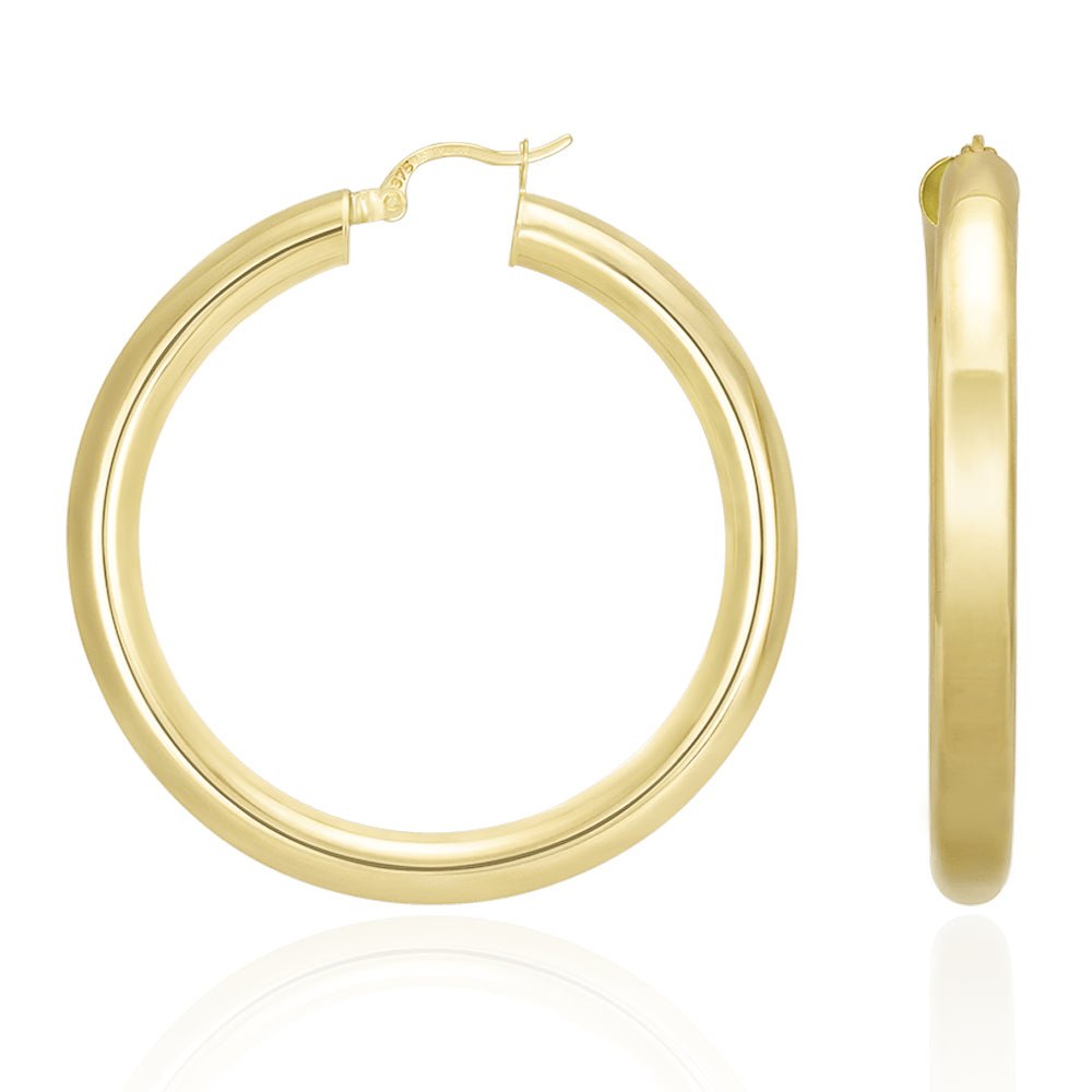 9ct Yellow Gold Plain Hoop Earrings ERV0033L - FJewellery