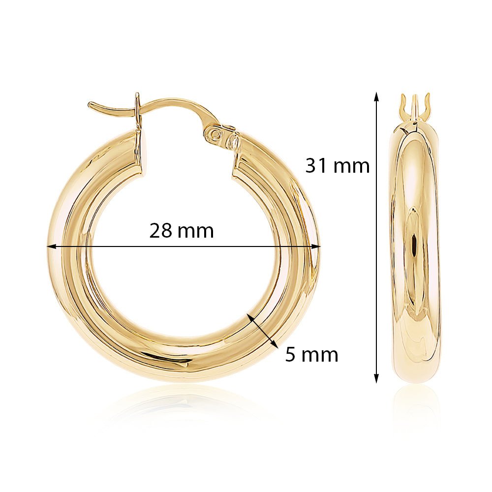 9ct Yellow Gold Plain Hoop Earrings ERV0033S - FJewellery