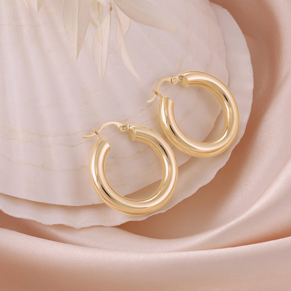 9ct Yellow Gold Plain Hoop Earrings ERV0033S - FJewellery