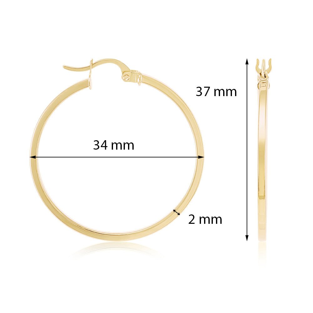 9ct Yellow Gold Plain Hoop Earrings ERV0038L - FJewellery