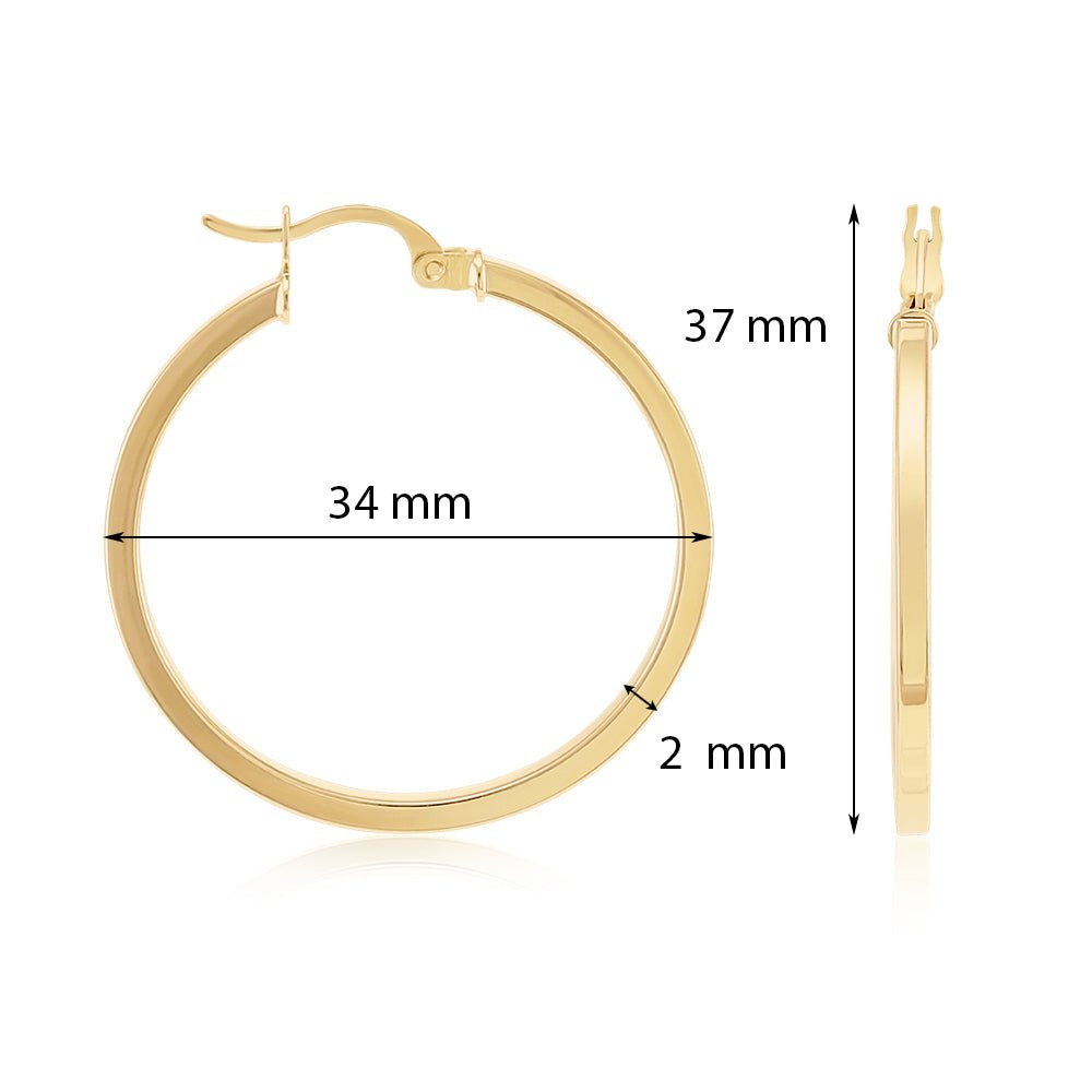 9ct Yellow Gold Plain Hoop Earrings ERV0048M - FJewellery