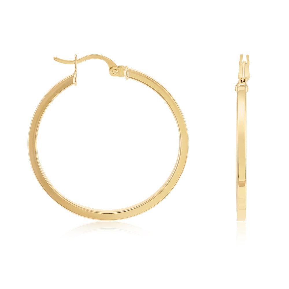 9ct Yellow Gold Plain Hoop Earrings ERV0048M - FJewellery