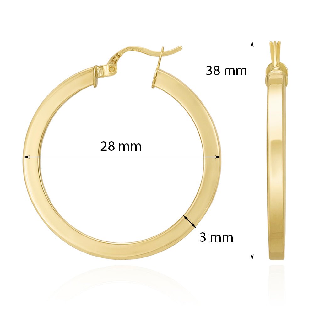 9ct Yellow Gold Plain Hoop Earrings ERV0053L - FJewellery