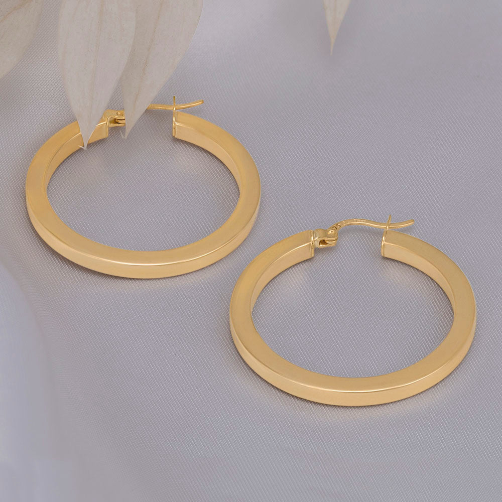 9ct Yellow Gold Plain Hoop Earrings ERV0053L - FJewellery