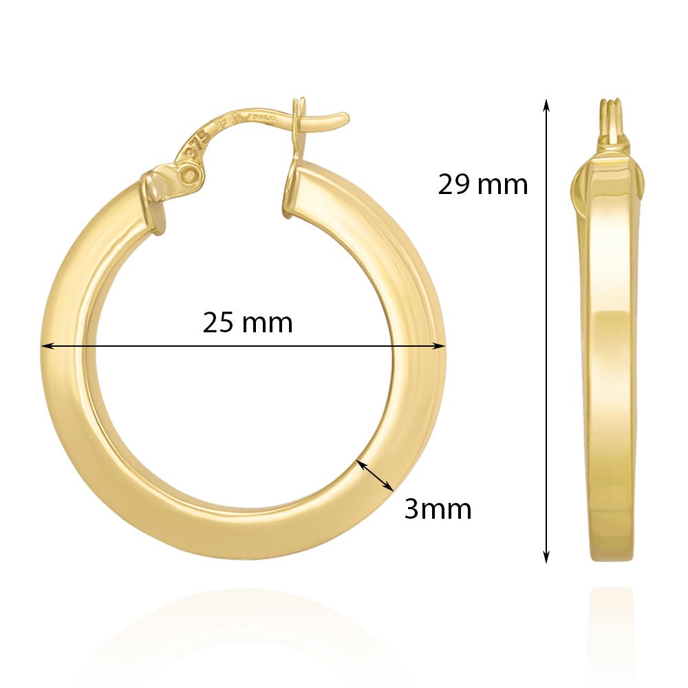 9ct Yellow Gold Plain Hoop Earrings ERV0053S - FJewellery