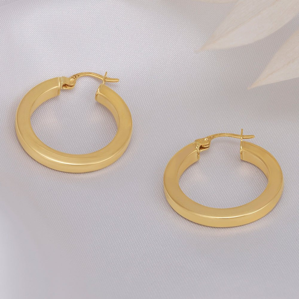 9ct Yellow Gold Plain Hoop Earrings ERV0053S - FJewellery