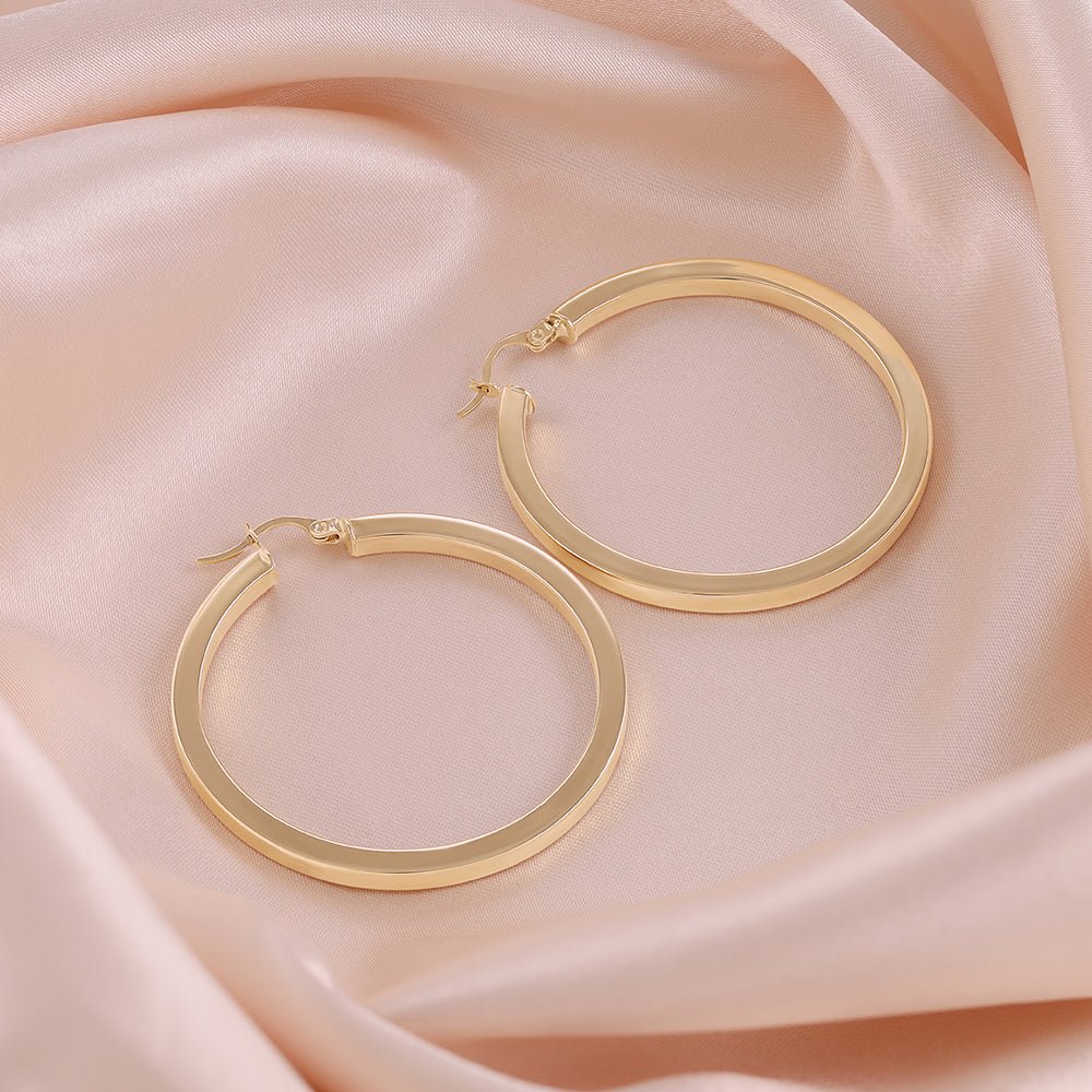 9ct Yellow Gold Plain Hoop Earrings ERV0057L - FJewellery