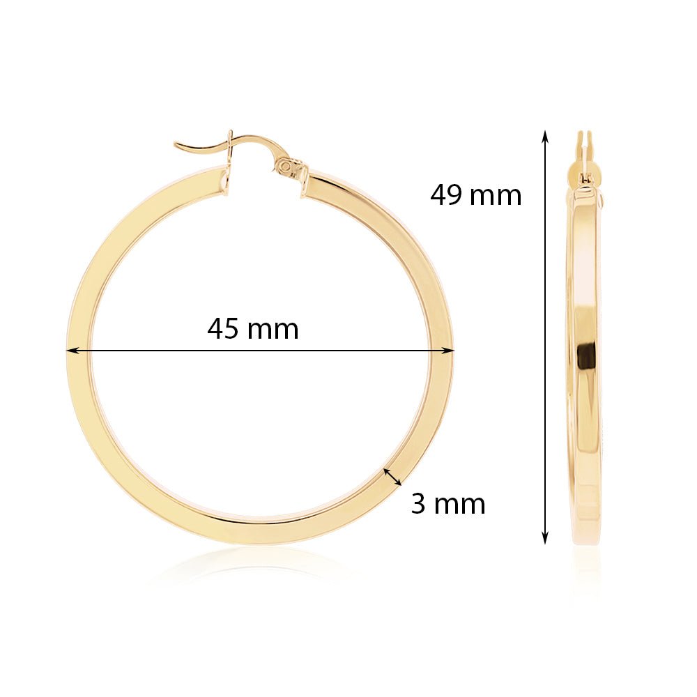 9ct Yellow Gold Plain Hoop Earrings ERV0057L - FJewellery