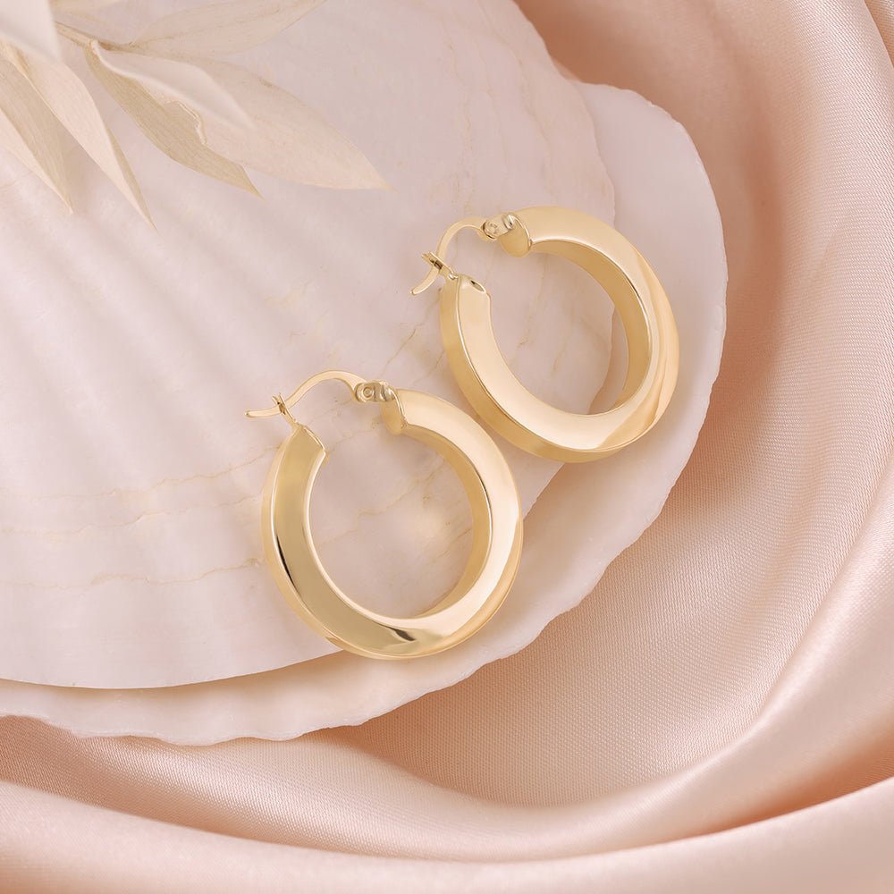 9ct Yellow Gold Plain Hoop Earrings ERV0057M - FJewellery